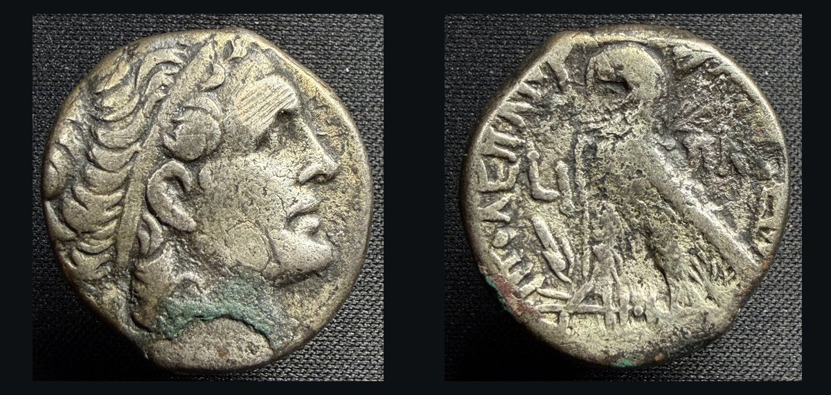Silver tetradrachm of Cleopatra VII from Paphos: head of Ptolemy I / eagle on thunderbolt