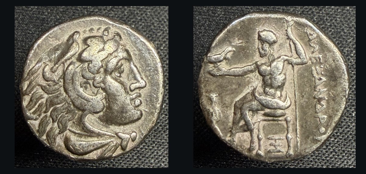 Alexander drachm, probably Sardes: Herakles / Zeus enthroned