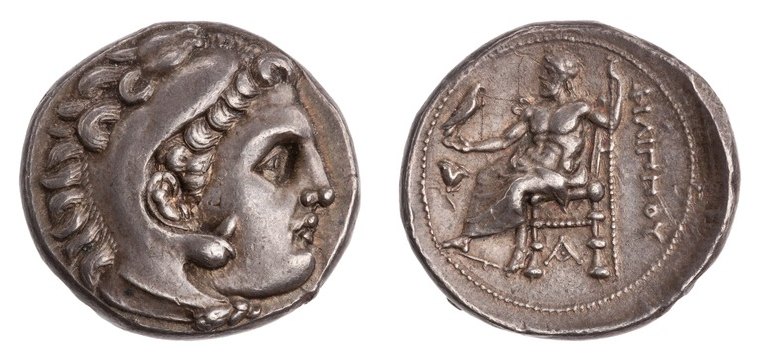 Silver tetradrachm in the name of Philip III Arrhidaios, Sardes: Herakles / Zeus enthroned, ΦΙΛΙΠΠΟΥ