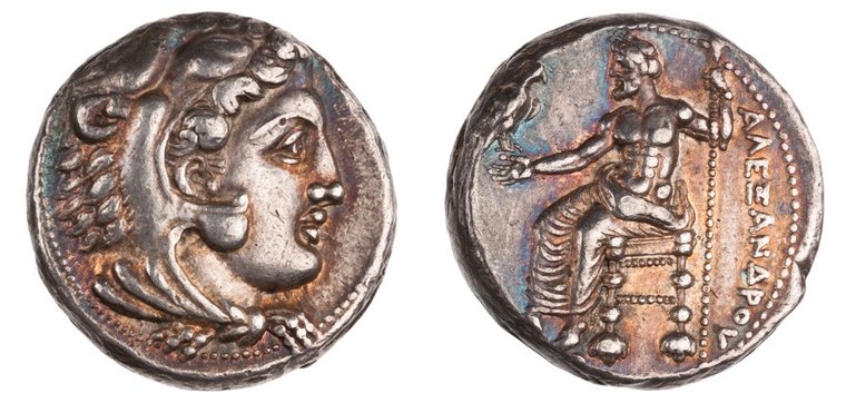 Silver tetradrachm of Alexander the Great from Tarsos, among the earliest issues, c. 333/2 BC