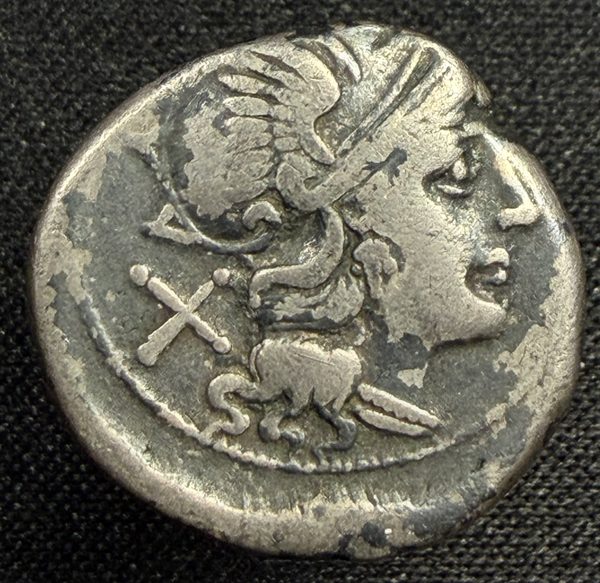 Obverse: helmeted head of Roma right, X (mark of value) behind.