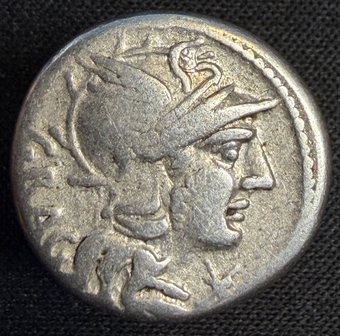 Denarius of L. Antestius Gragulus, head of Roma right.