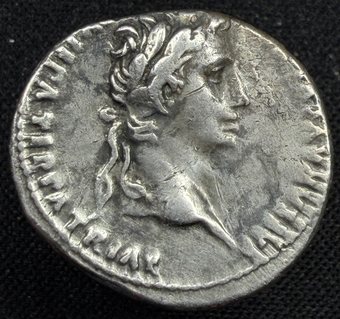 Denarius of Augustus, laureate head right.