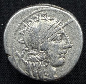 Denarius of C. Porcius Cato, head of Roma right.