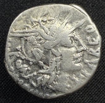 Denarius of Q. Fabius Labeo, head of Roma right.