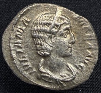 Denarius of Julia Mamaea, diademed bust right.