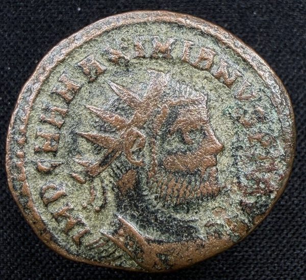 Obverse: radiate, draped and cuirassed bust of Maximianus right.