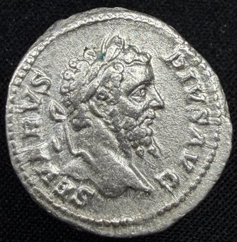 Denarius of Septimius Severus, laureate head right.
