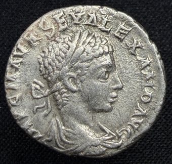 Denarius of Severus Alexander, laureate bust right.