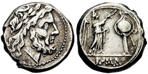 Roman victoriatus, Jupiter and Victory crowning a trophy