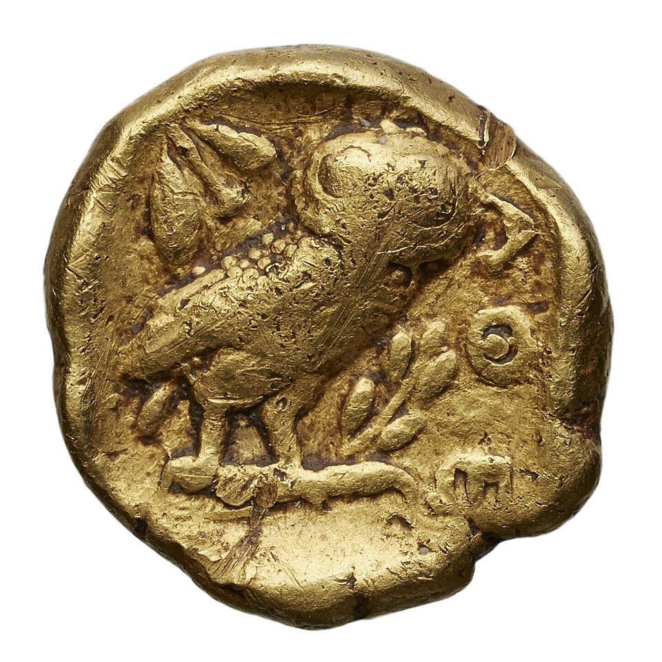 Reverse of an Athenian gold owl of 407–404 BC